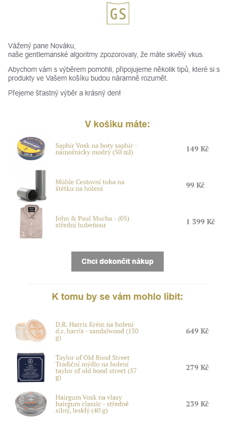 Ukázka kampaně Opuštěný košík